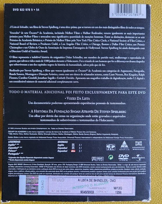 DVD A Lista de Schinler Ed. Especial