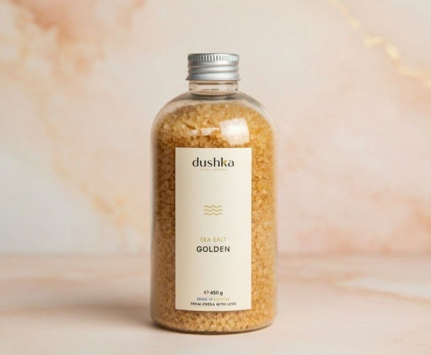 Сіль для ванни "Golden" 450 г від натурального бренду Dushka
