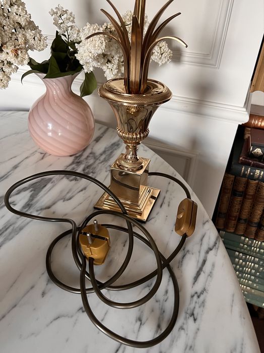 Maison Charles Boulanger Jansen Hollywood Regency 1970 vintage lampa palma ananas mosiężna mosiądz mosiądzu Francja Belgia unikat poszukiwana
