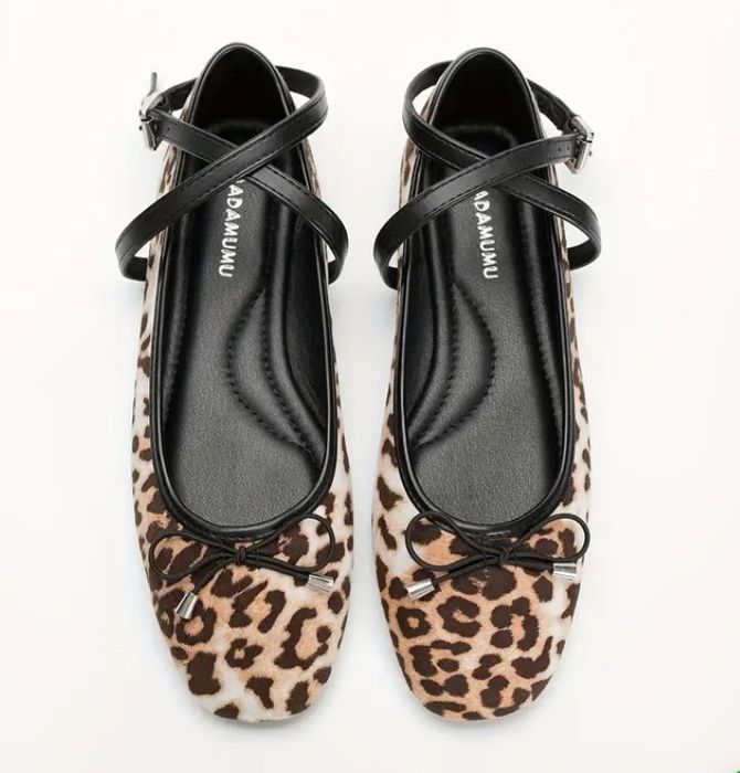 Леопардові балетки пуанти на застібках
