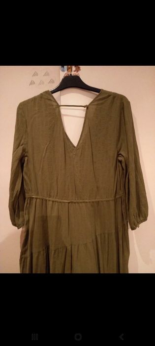 Vestido comprido verde/caqui + casaco original - S - Zara