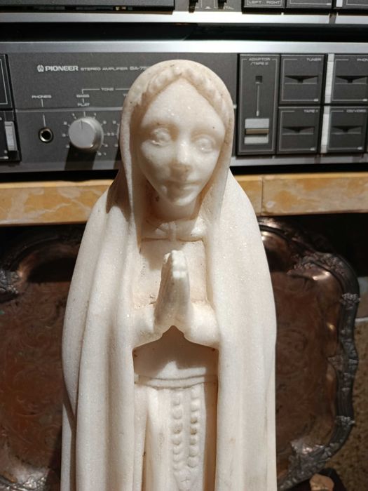 Escultura Esculpida Pedra Mármore Nossa Senhora 42 cm Antiga