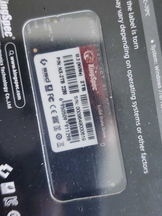 KingSpec M.2 NVMe m2 SSD PCIe Gen3.0x4 2Tb 2280 NEW