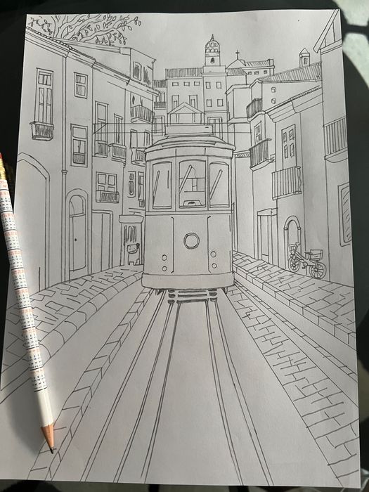 Desenho a Lapis-Electrico de Lisboa*Arte Original*