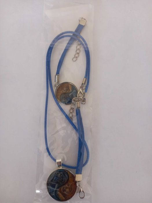 Conjunto pulseira e colar yin e yang com tigres