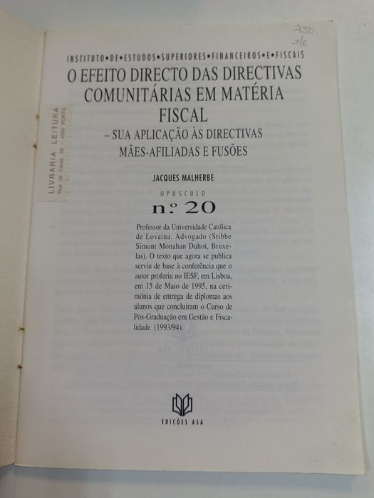 O efeito directo das directivas comunitárias em matéria fiscal
