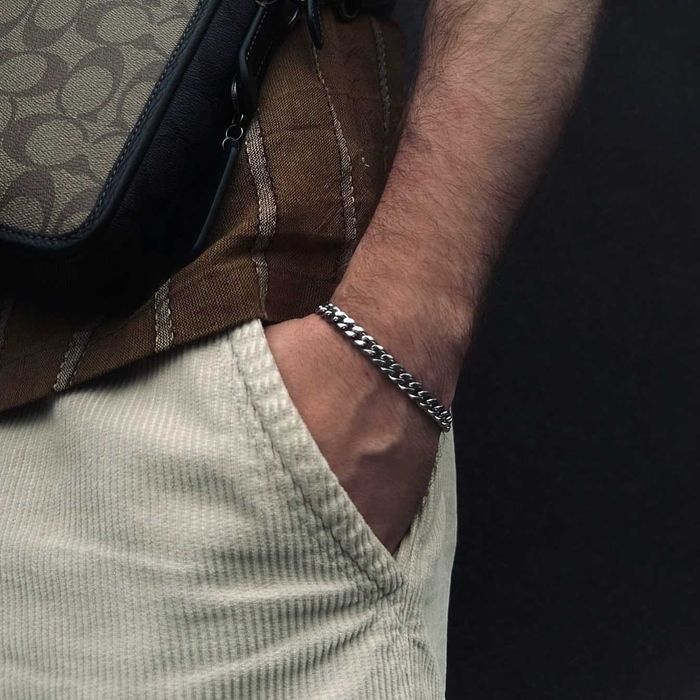 Мужской серебряный металлический браслет, цепочка цепь на руку