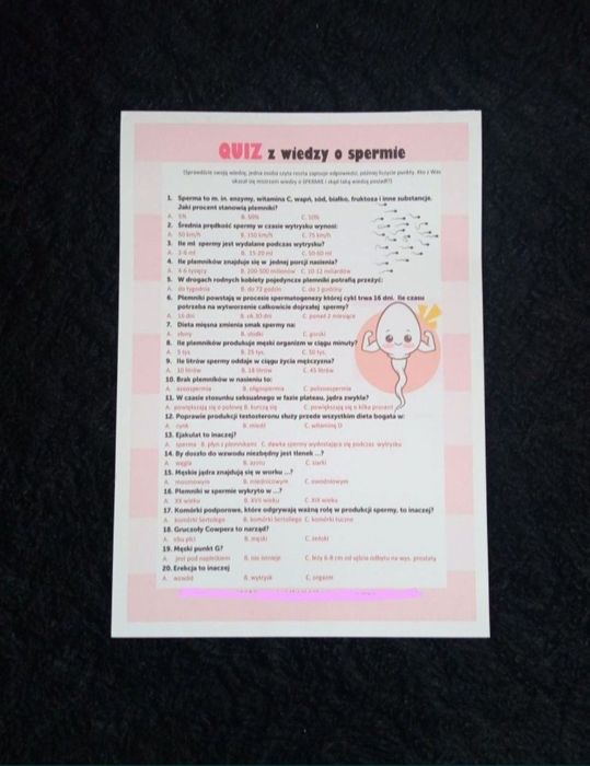 Zabawa quiz i nasieniu na wieczór panieński