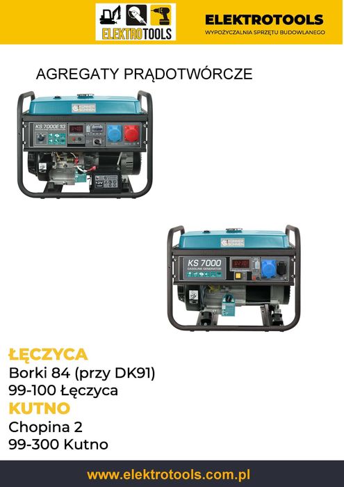 Agregat prądotwórczy 230/400V 3,5,8,12kw wynajem wypożyczenie