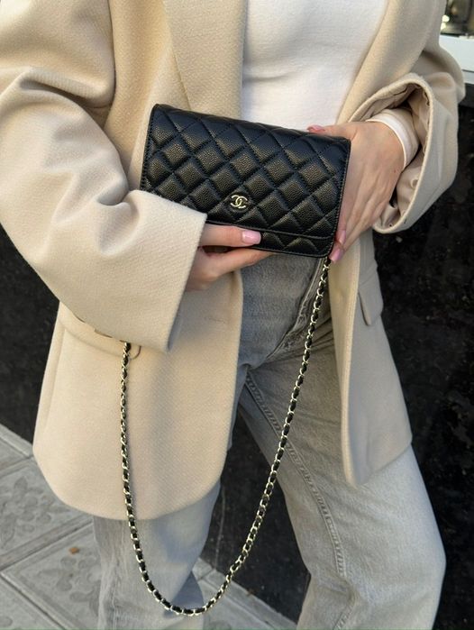 Сумка Chanel Classic Wallet on Chain Black золота та срібна фурнітура