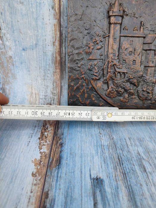 Stary żeliwny relief płaskorzeźba odlew - miasto