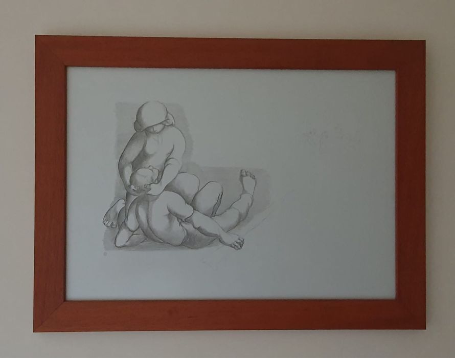 Desenhos da prisão (Álvaro Cunhal) Estampa #17 em moldura de madeira