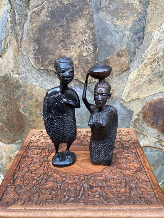 Casal esculturas Maconde Moçambique 22,5 cm Anos 60