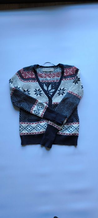 Sweter kardigan wełniany Zara Knit norweski/zimowy/świąteczny wzór
