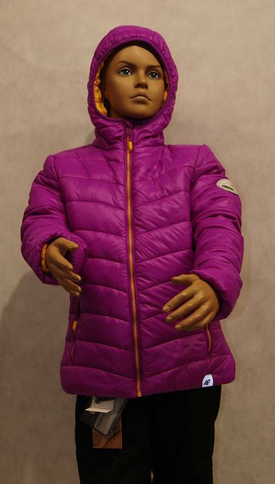 Kurtka dziewczęca puchowa pikowana 4F, fioletowy - róż. roz.152cm.