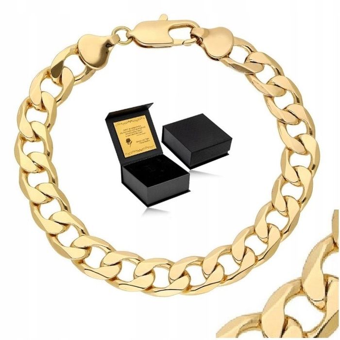 Złota Bransoletka Męska Z Grawerem, Bransoleta Pancerka, Stal Chirurgi