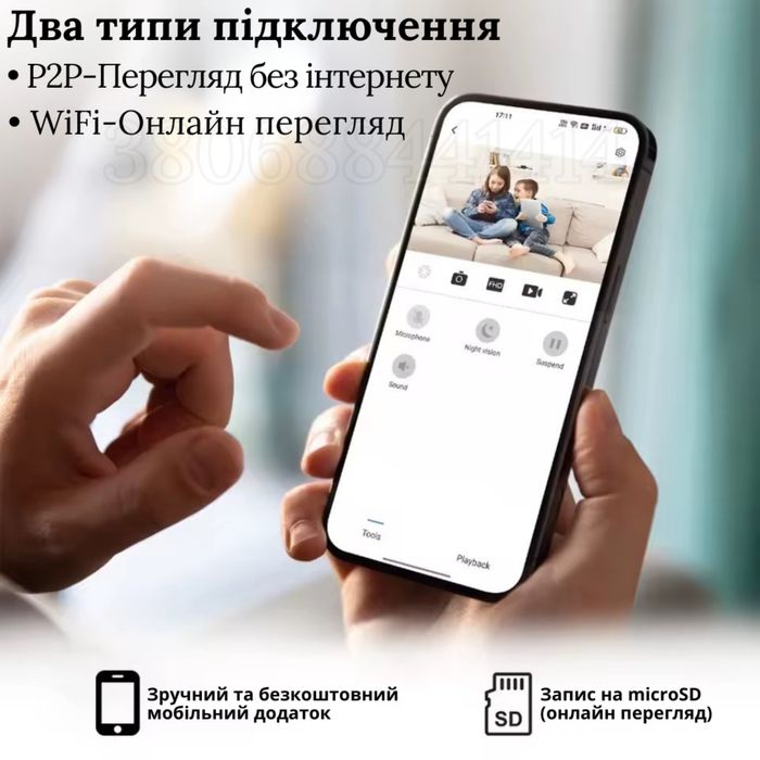 Автономна WiFi міні камера 3Мп 1080р з акумулятором, датчиком руху