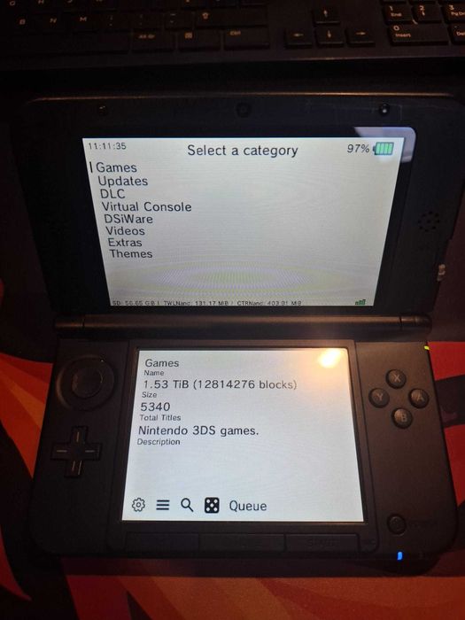 Nintendo 3DS XL cinzenta modificada 64 GB