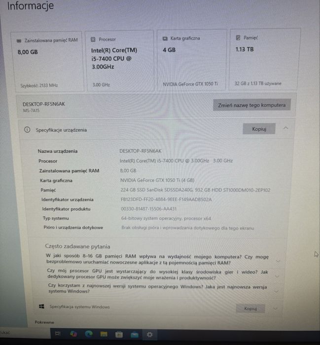 Komputer PC + monitor + akcesoria | i5 + GTX 1050 Ti | gotowy zestaw