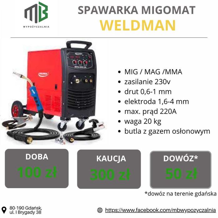 Spawarka / Migomat / Szlifierka /  Niwelator optyczny Wynajem