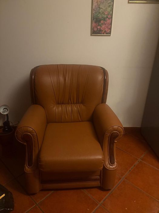 Conjunto de 3 Sofás em Couro Castanho