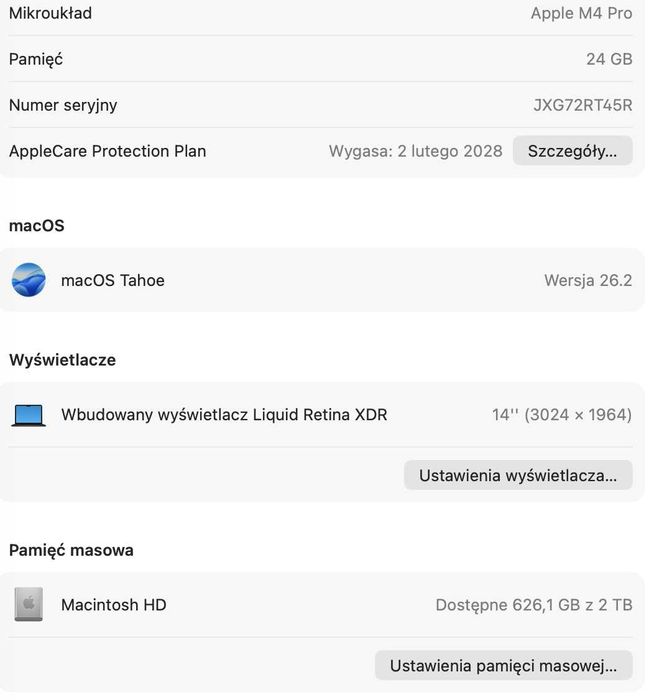 Apple MacBook Pro 14" Nanostrukturalny M4 Pro 24GB 2TB SSD 24MGW SPACE