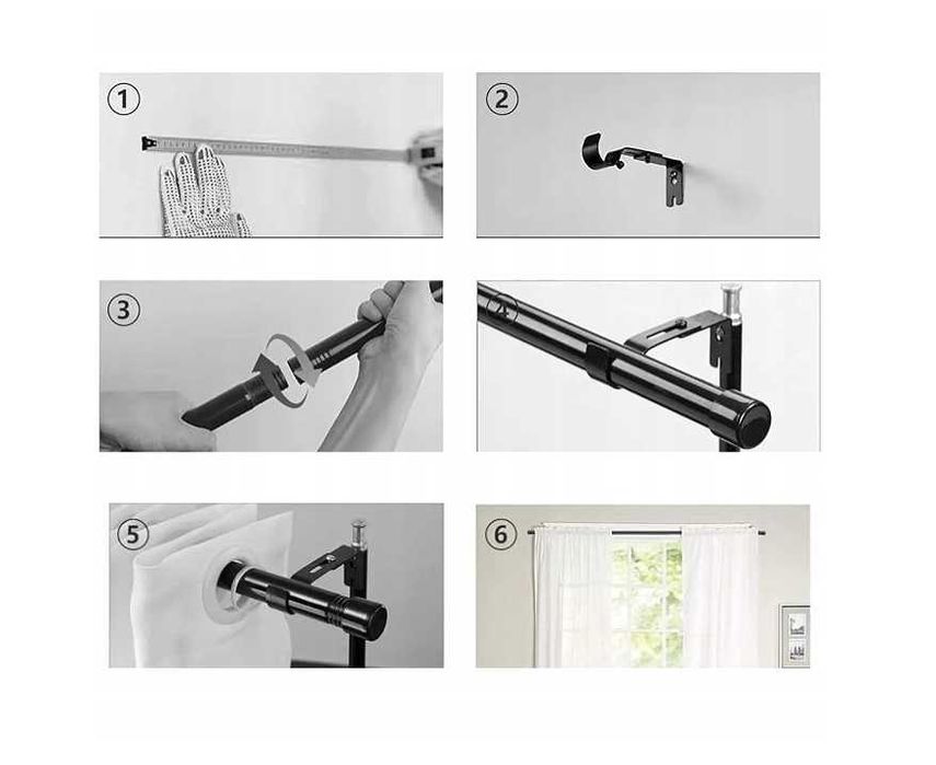 Karnisz Pojedynczy Regulowany 76-157 cm Czarny Metalowy Loft