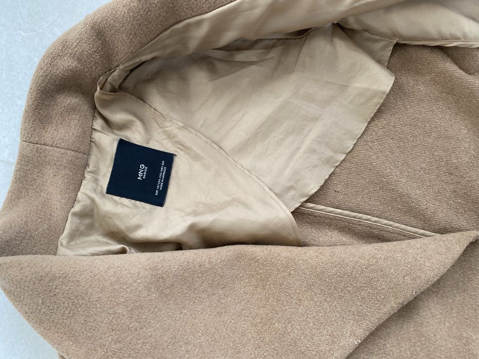 Mango XS plaszcz damski bezowy 71% welna