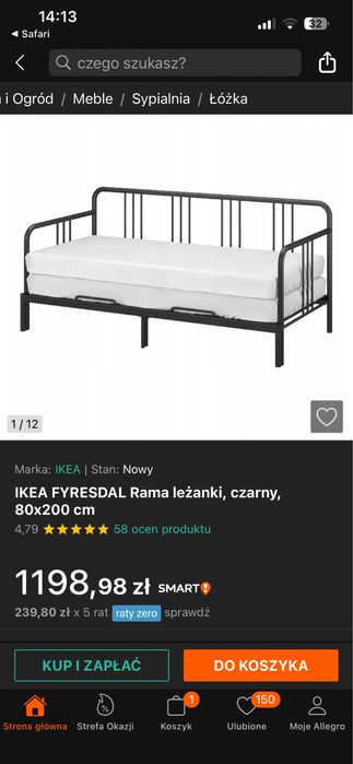 Łóżko metalowe ikea