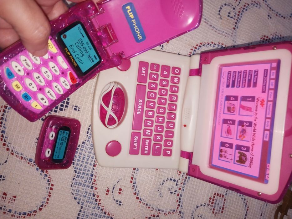 Set brinquedos faz de conta: portátil, bip e telemóvel - rosa glitter