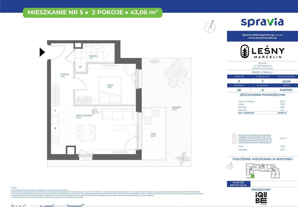 2-pokojowe mieszkanie 43m2 + ogródek