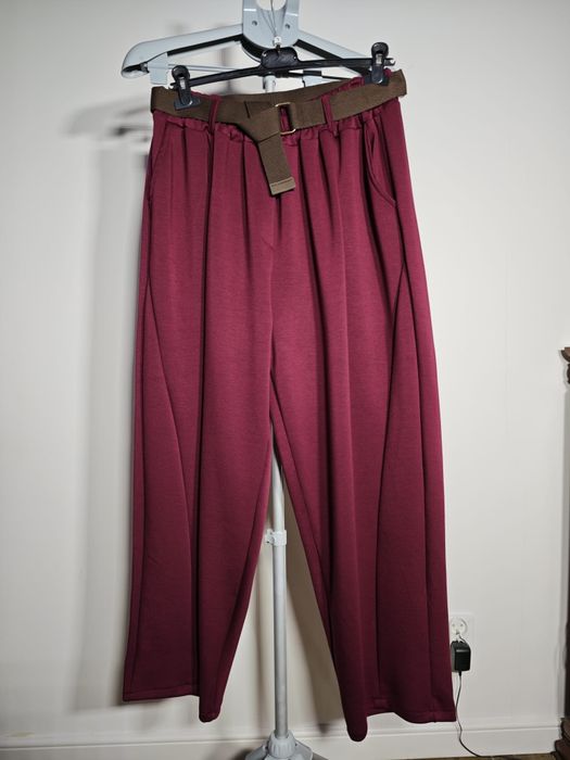 Nowe włoskie spodnie boydrend bordowe z paskiem roz od xl-4 xl