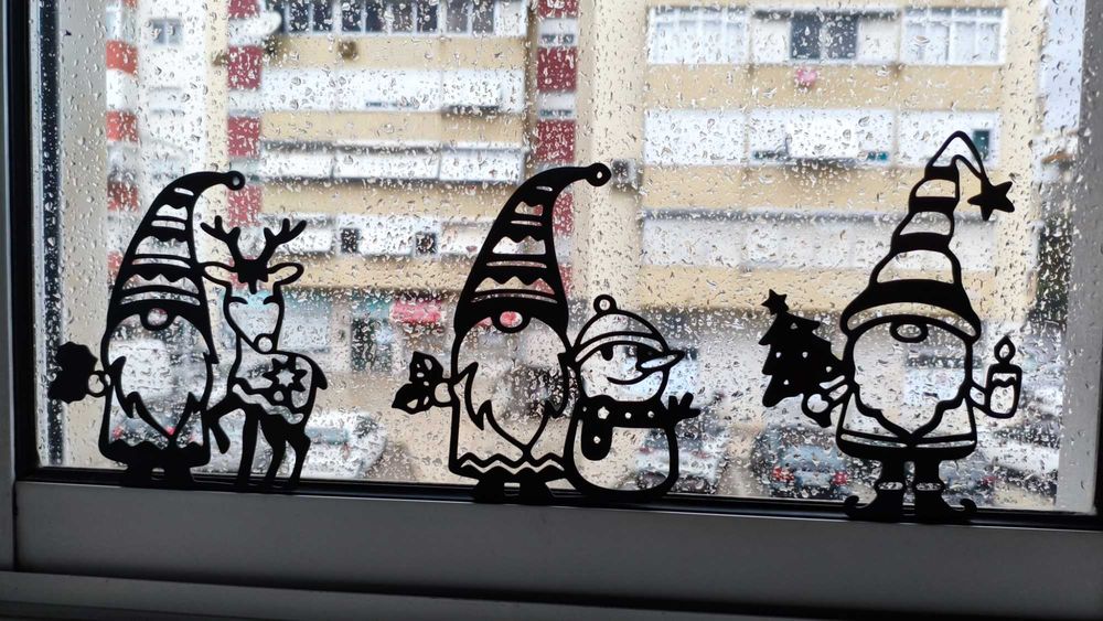 Gnomos de Natal para Janelas Decoração Festiva