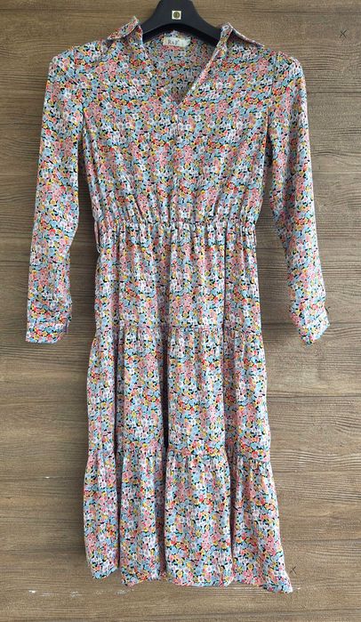 Sukienka długa maxi wzorzysta koszulowa szmizjerka boho S 36