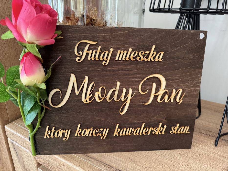 Ślubna tabliczka na drzwi dla pana mlodego