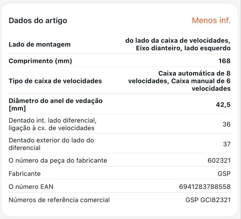 Novo - GSP Jogo de apoios, veio de transmissão, lado da caixa de velocidades, eixo dianteiro, lado esquerdo