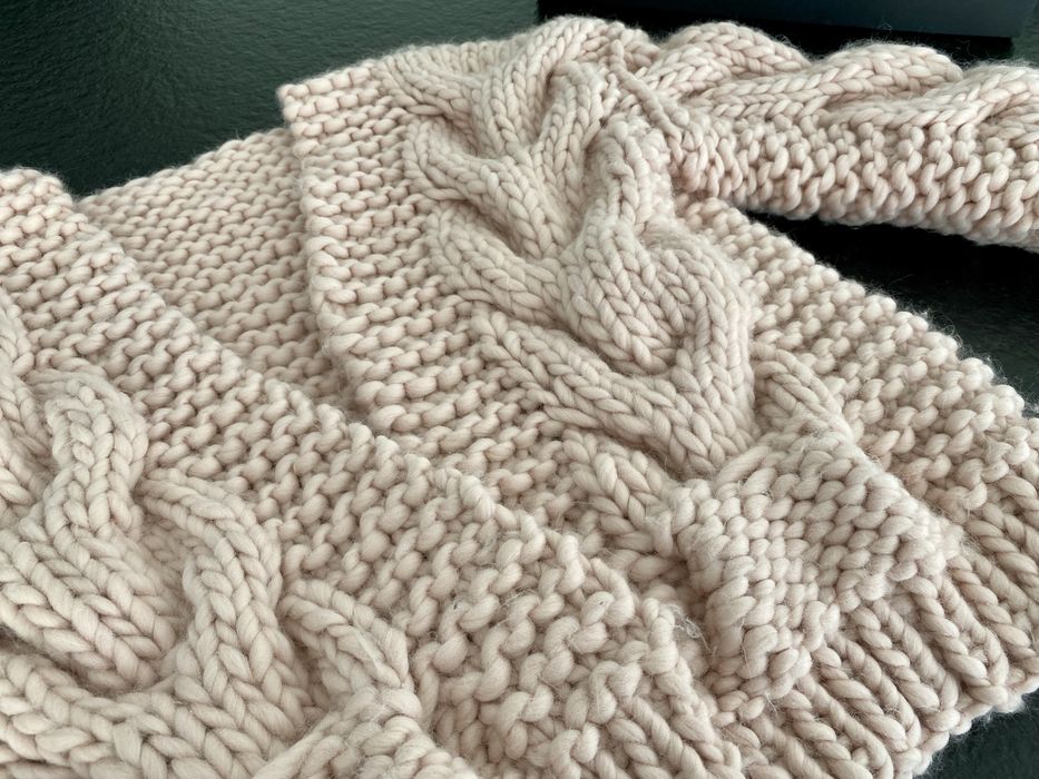 Sweter handmade bomber cable Wool - 100% wełna z warkoczem