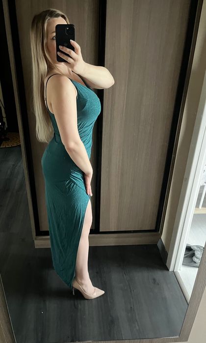 Suknia długa zielona brokatowa