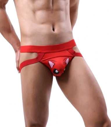 Męska bielizna jockstrap z nadrukiem kota L