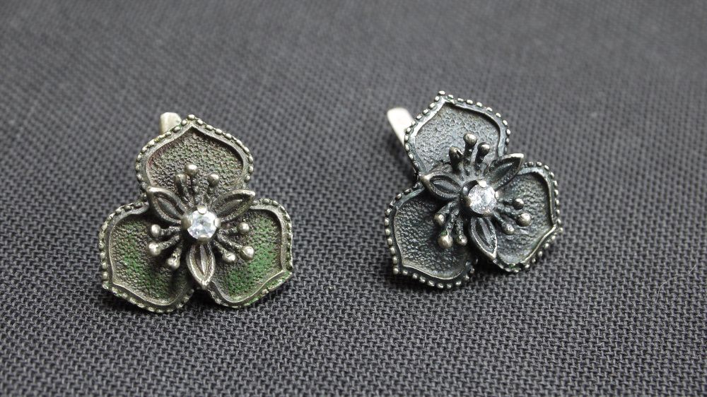 Сережки радянський мельхіор срібло вставка прозорий камінь Вживане