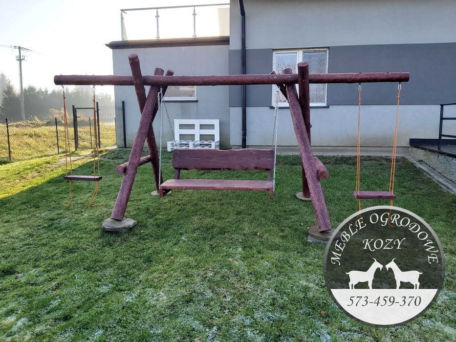CENY DO LUTEGO! Drewniana huśtawka ogrodowa z grubych bali. Plac zabaw
