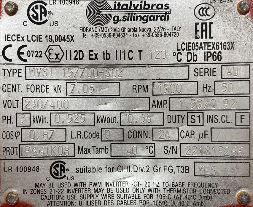 elektrowibrator / silnik wibracyjny 0,525kW 1500obr.
