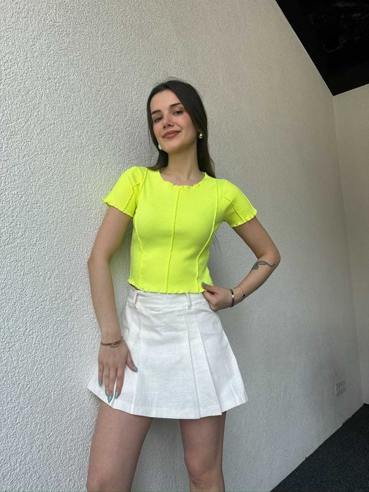 Koszulka z ozdobnym szwem Cappitone - żółty neon S