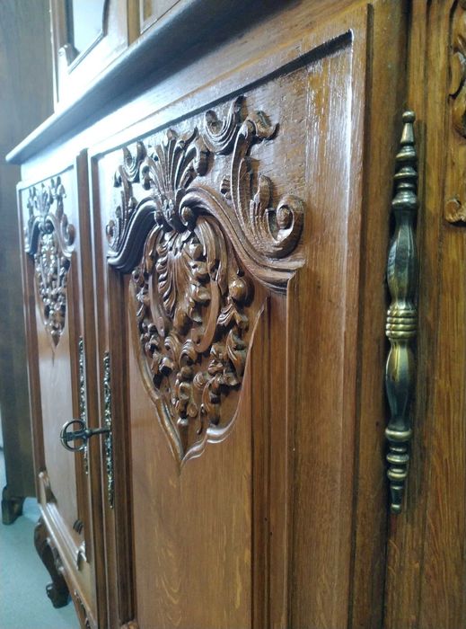 Stylowa witryna ludwikowska narożna lite drewno dębowe