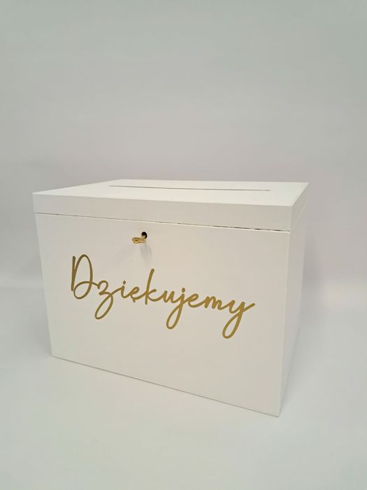Białe pudełko na koperty Pudełko zamykane na kluczyk wesele ślub