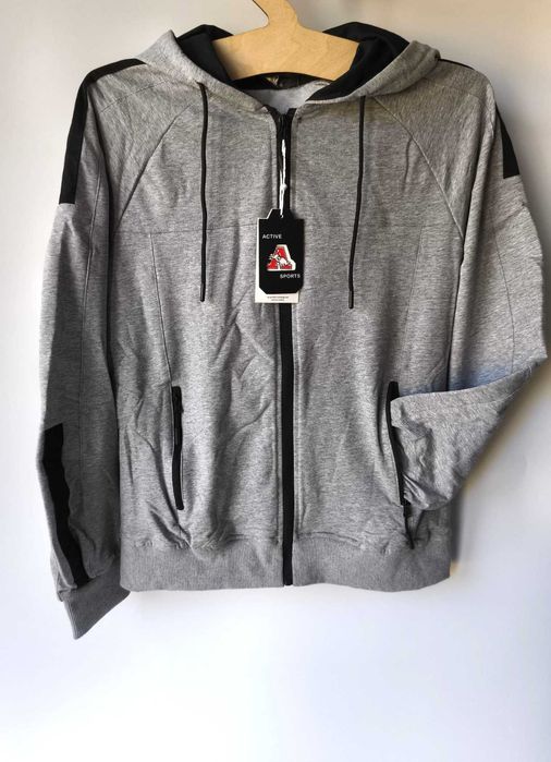 Nowy komplet męski dres spodnie czarne bluza szara  bawełna M