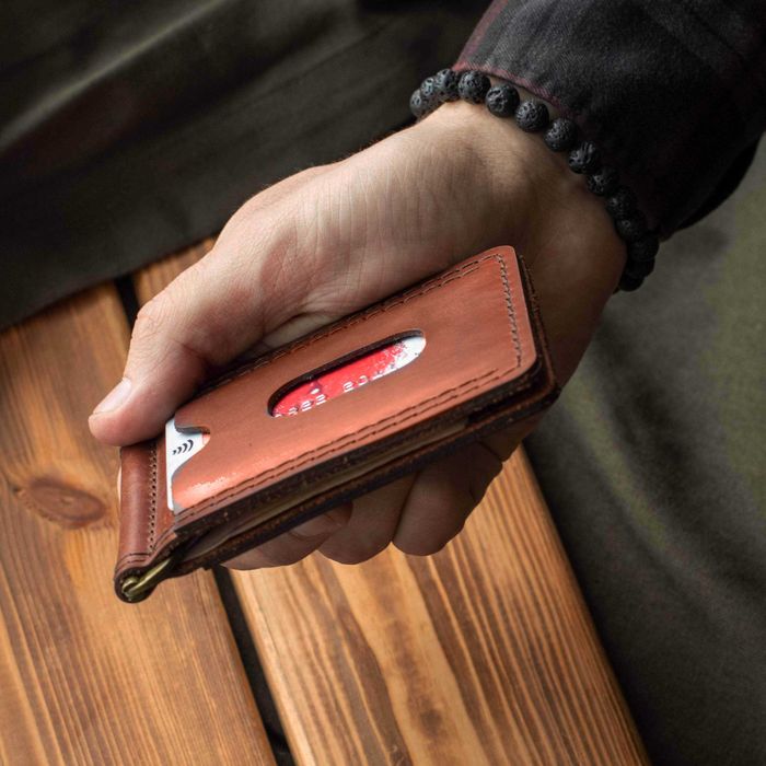 Затискач для грошей із натуральної шкіри Grand коньячний