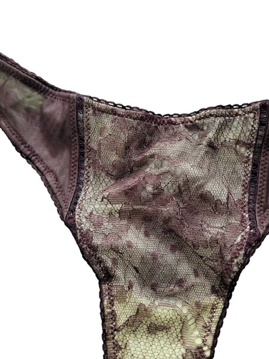 Brązowe stringi damskie majtki Malizia 36,S bielizna koronkowa