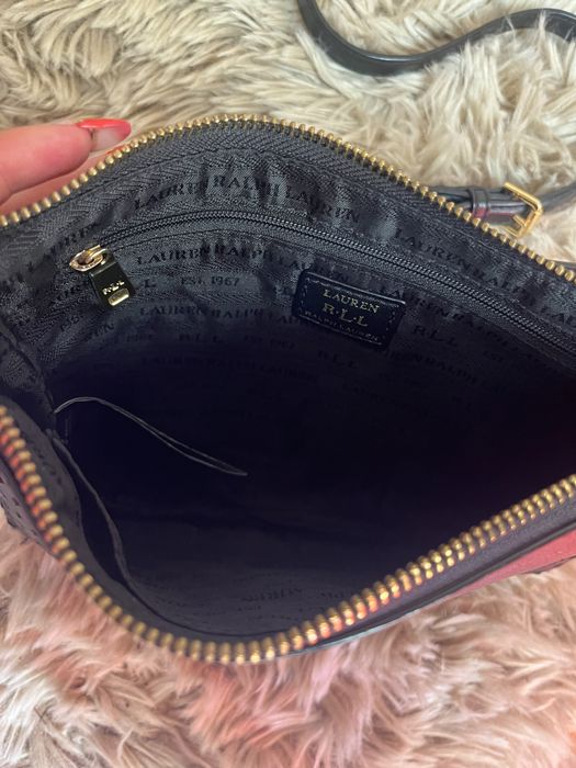 Ralph Lauren RLL torebka mała listonoszka czarna złote zamki pasek