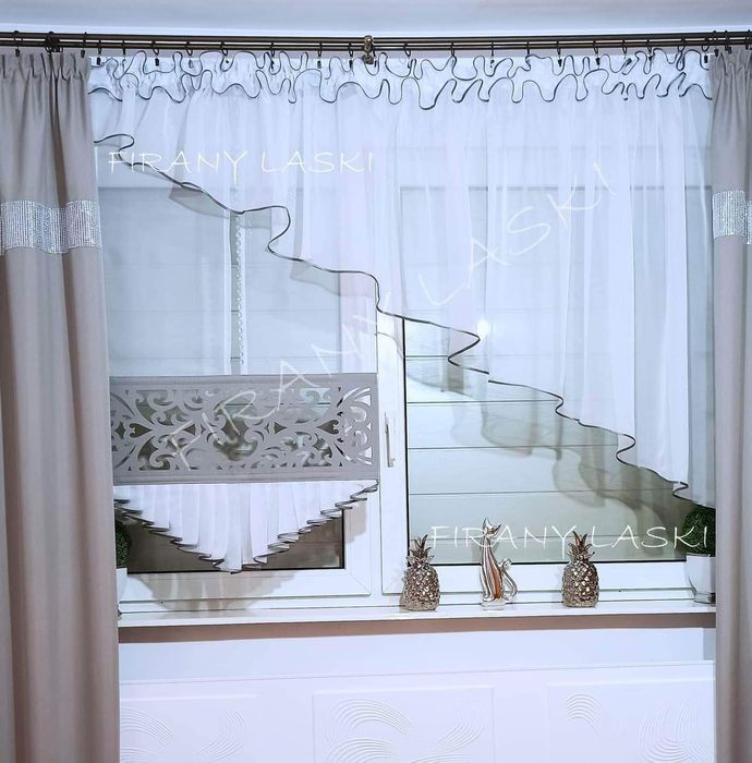 Zestaw panel i firanka Firany Gotowe ażur czarny